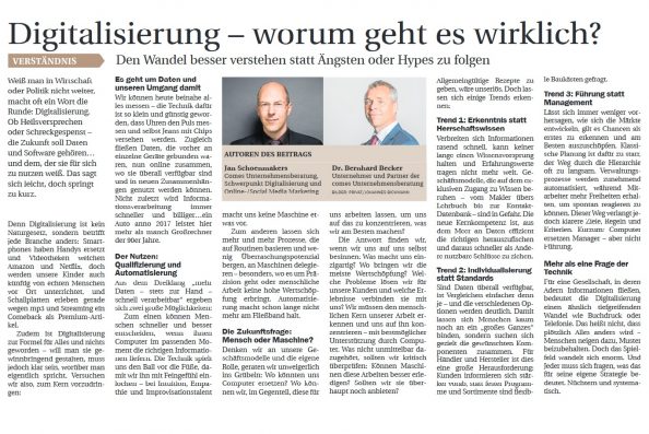 Nordwestzeitung Schoenmakers Becker Digitalisierung Nov 2017 Artikel zum Thema Digitalisierung aus der Nordwest-Zeitung November 2017